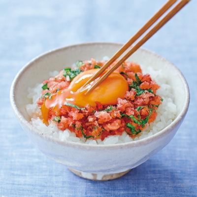 明太子と夏野菜のたまごかけごはん